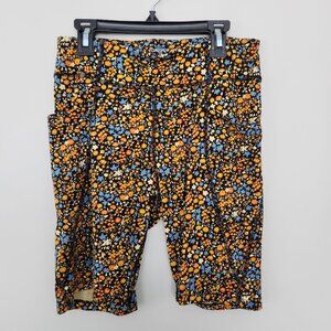 Toad & Co Size Medium Black Ditsy Print Bike Shorts Side Pockets Terrane